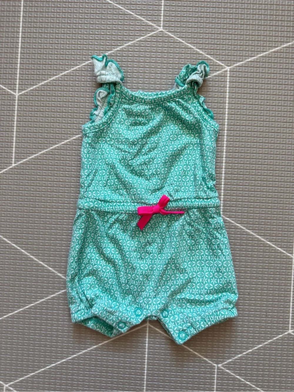 Carters|Baby girl Turquoise Printed Soft cotton Romper w Pink Bow•••NB size,boho